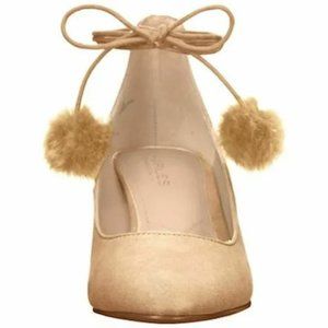 NWOB Charles David Libby Tan Microsuede Pom Pom Laceup Round Toe Pumps Heels 7.5
